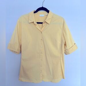 New York & Company Button Down Blouse Pastel Yellow Short Sleeve size XL